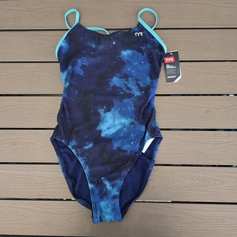 TYR Durafast Cosmic Night Crosscutfit Tieback Swimsuit Sz 34 New